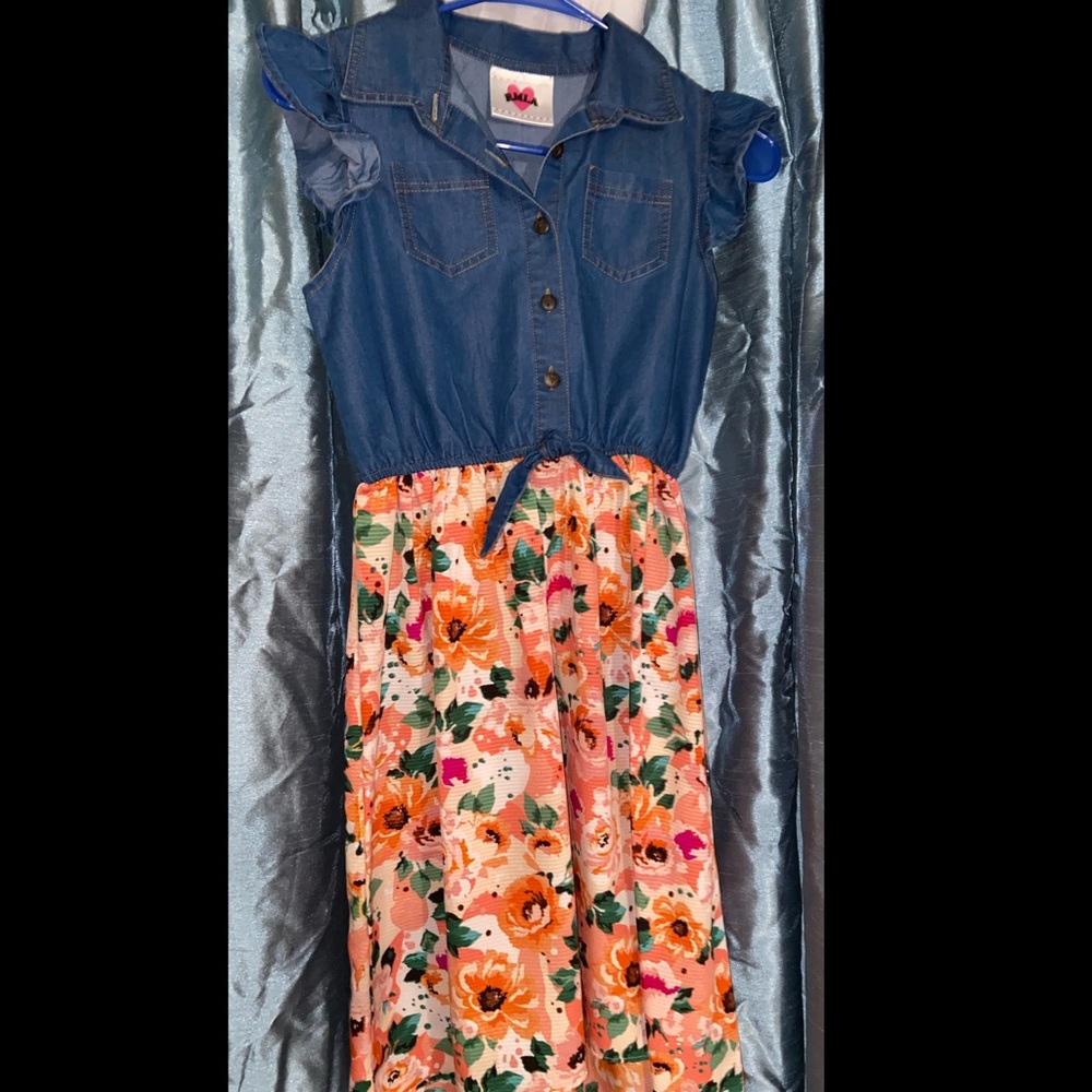 GIRLS DRESS DEMIN TOP FLOWERS ON THE BOTTOM